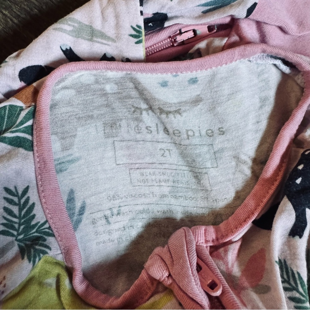 Little Sleepies Pink Floral and Green Dino Zip One-Piece Pajama - Picture 8 of 9